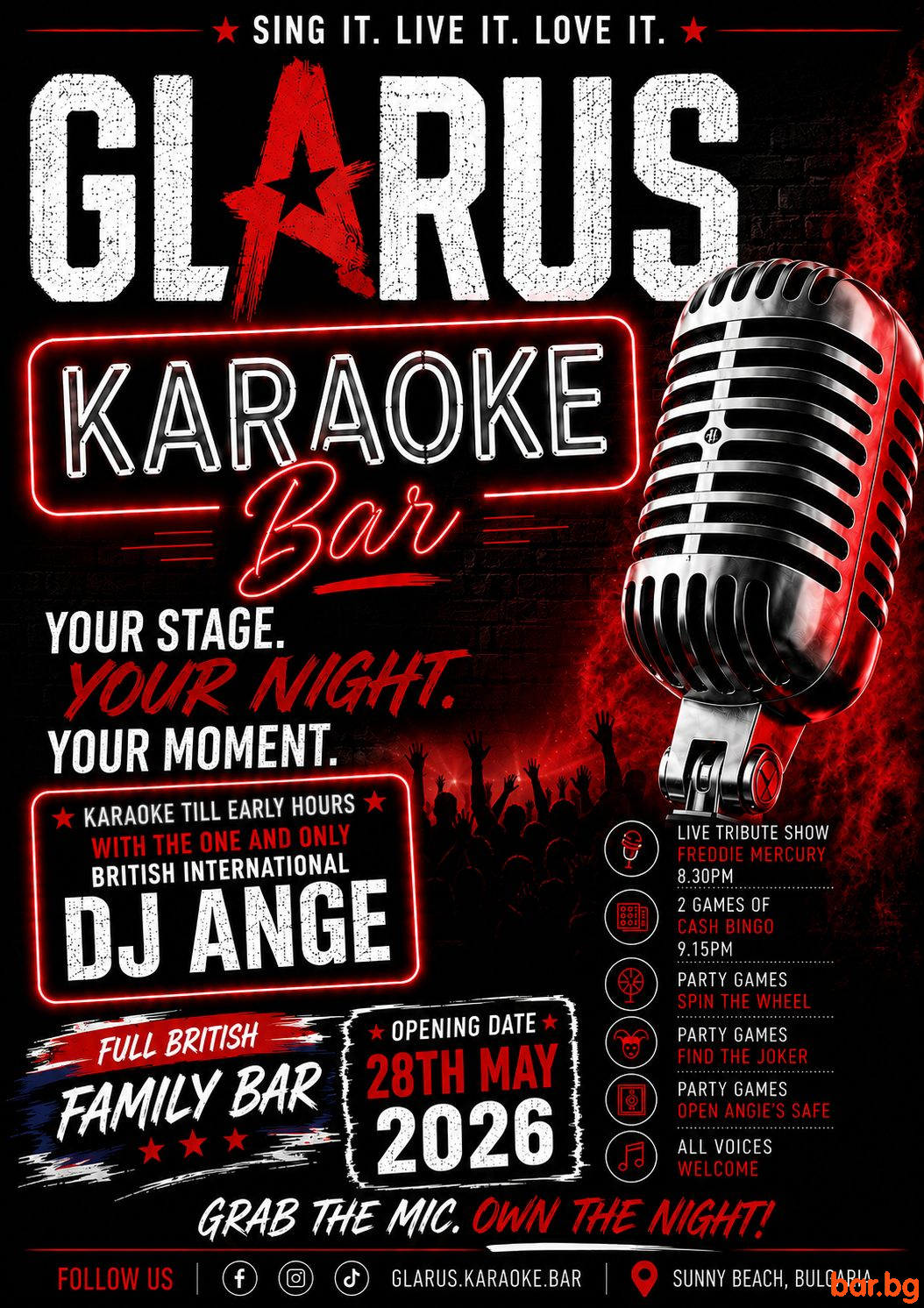 GLARUS KARAOKE BAR Sunny Beach GRAND OPENING 28TH MAY !