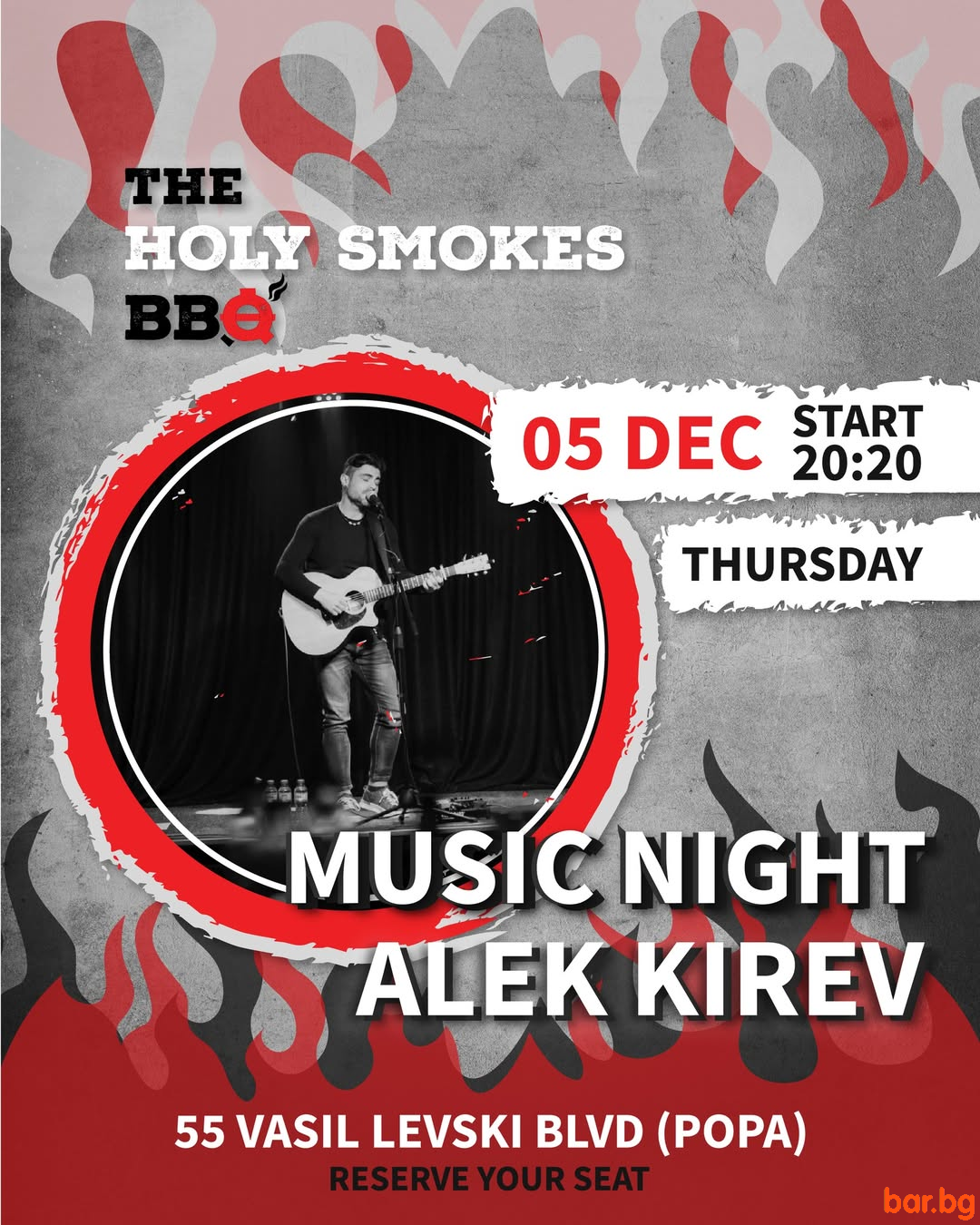 Музика на живо с Алек Кирев - The Holy Smokes BBQ
